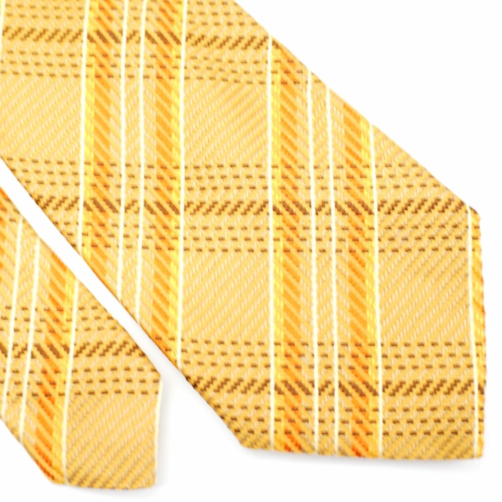 Bagutta Brown Golden Yellow Plaid Woven Silk Tie Made In Italy‎